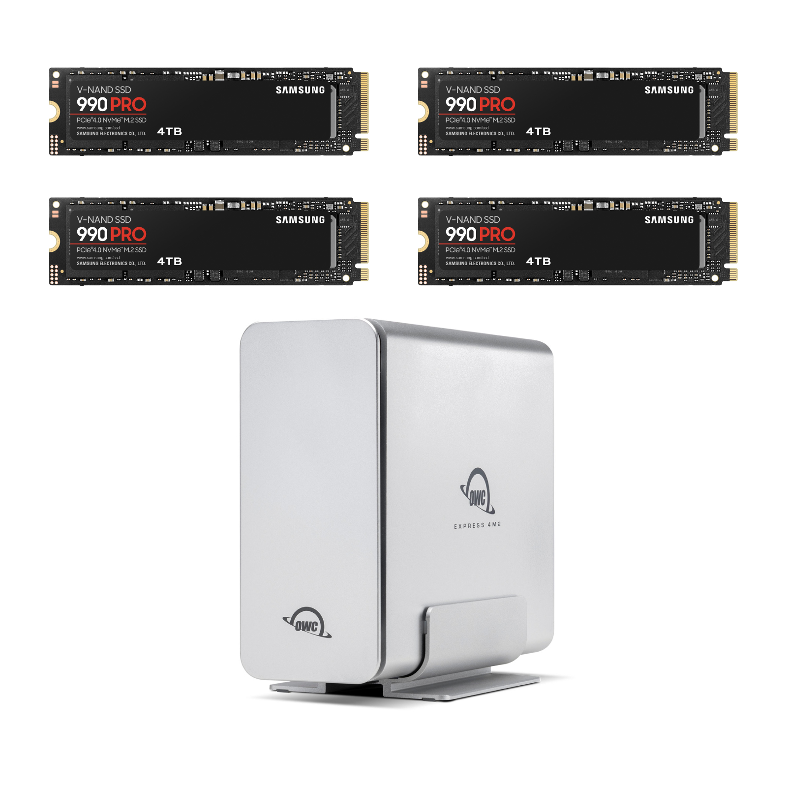 OWC Express 4M2 USB4 エンクロージャ + Samsung 990 PRO NVMe SSD (4TB) ４枚セットモデル
